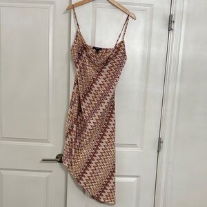 Forever 21 Asymmetrical Dress - Brown and Cream Zigzag